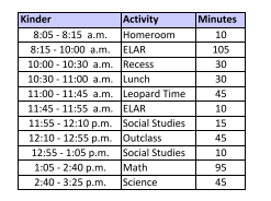 Kinder Schedule 
